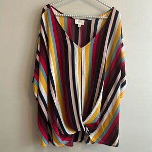 Perch by Blu Pepper 3XL Top Striped V-Neck Twist Front Plus Size Short Sleeve